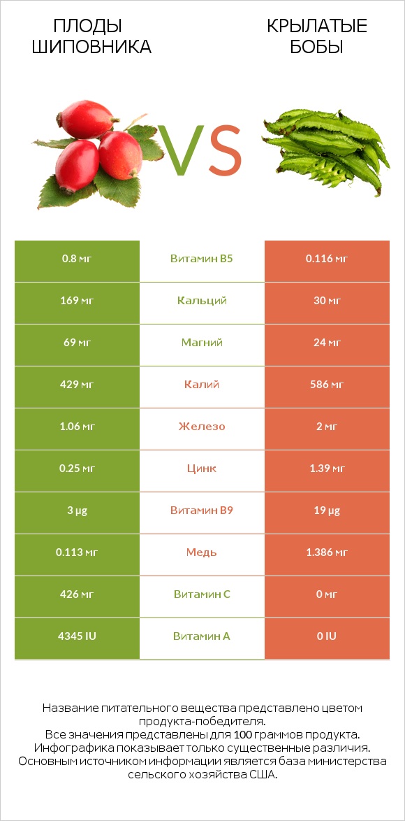 Плоды шиповника vs Крылатые бобы infographic