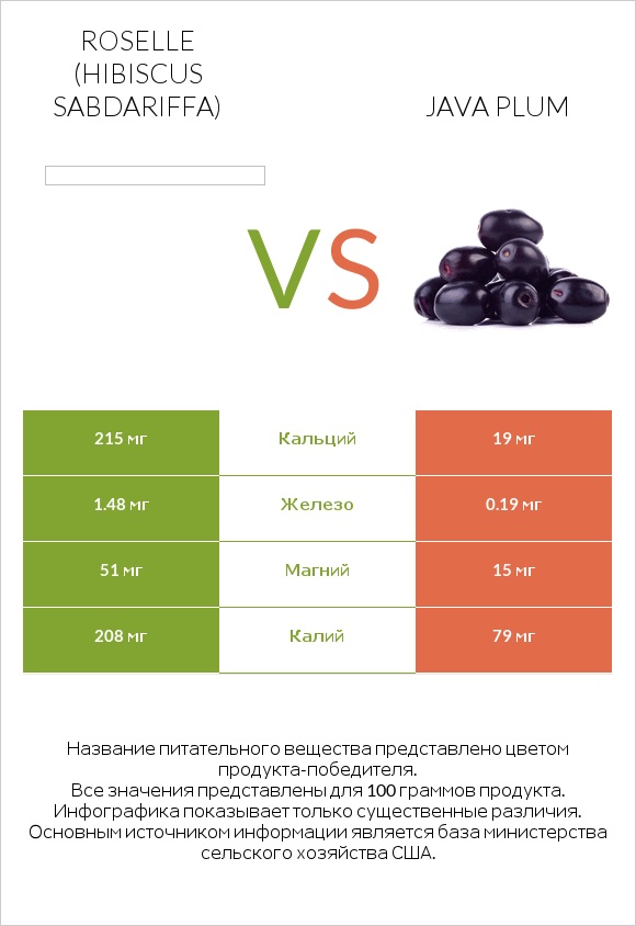 Roselle (Hibiscus sabdariffa) vs Java plum infographic