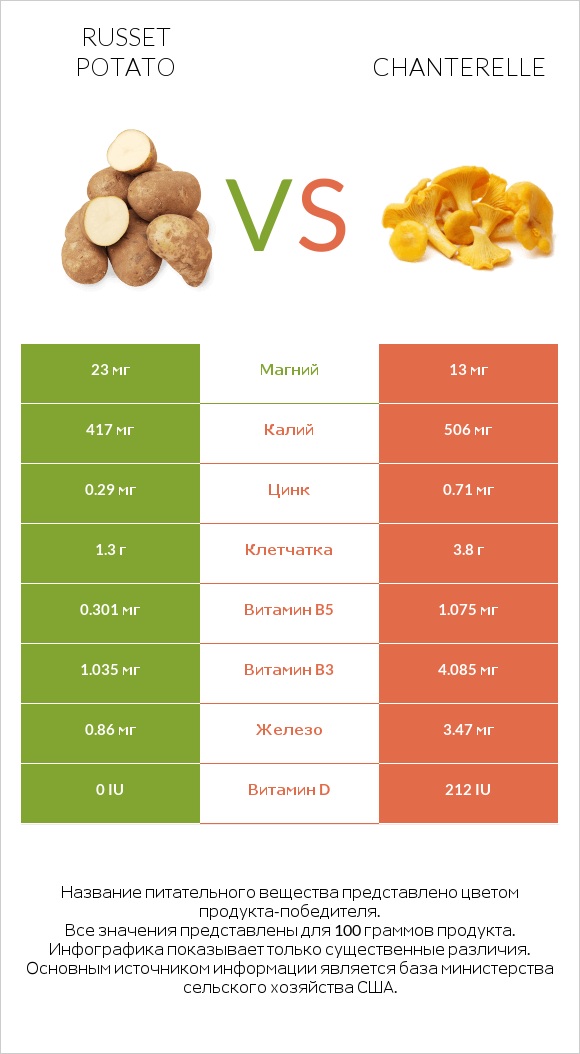 Russet potato vs Chanterelle infographic