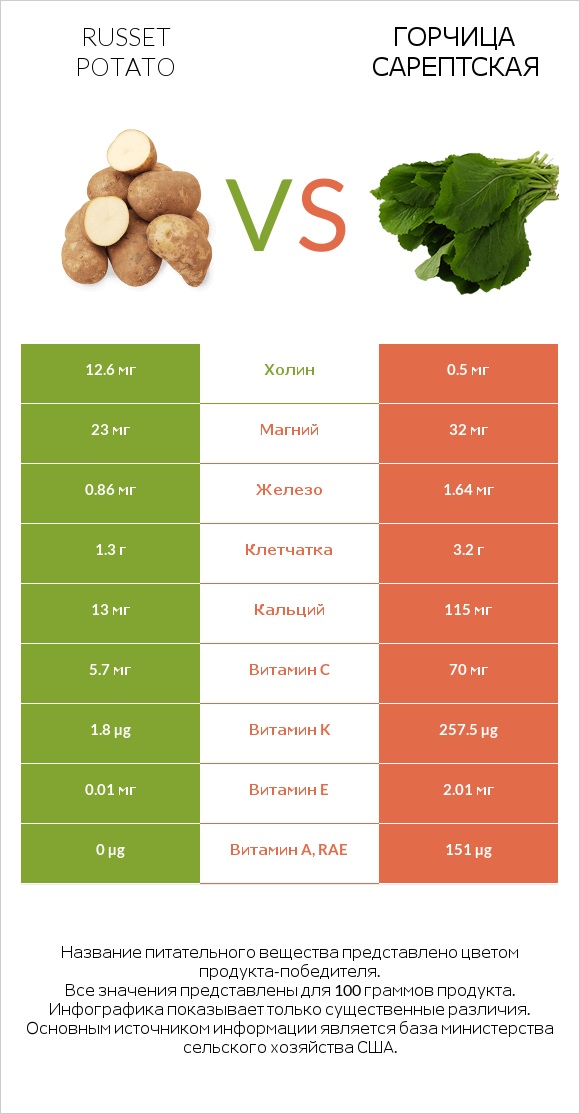 Russet potato vs Горчица сарептская infographic