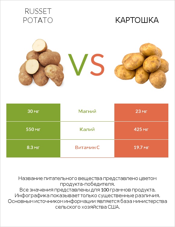 Russet potato vs Картошка infographic