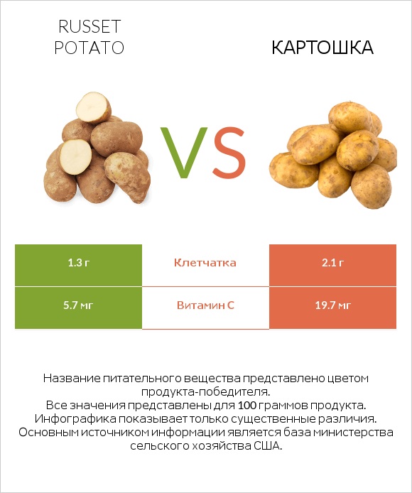 Russet potato vs Картошка infographic
