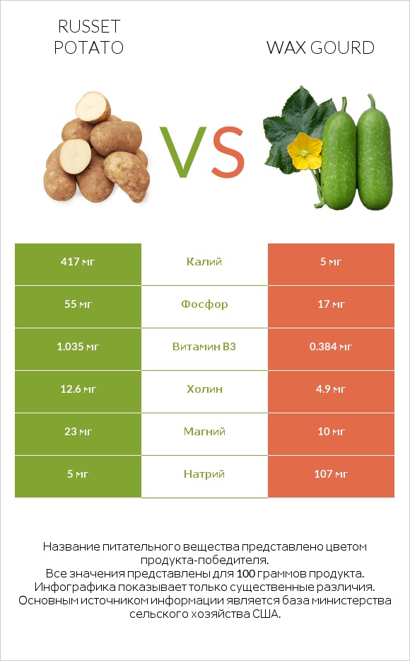 Russet potato vs Wax gourd infographic