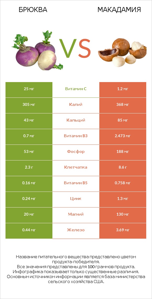 Брюква vs Макадамия infographic