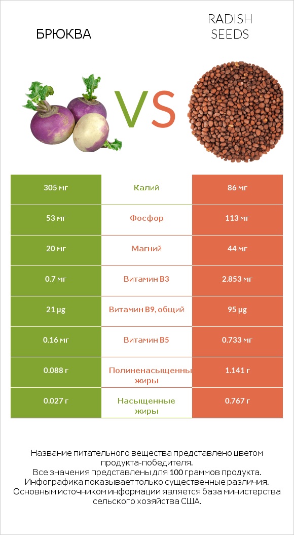 Брюква vs Radish seeds infographic