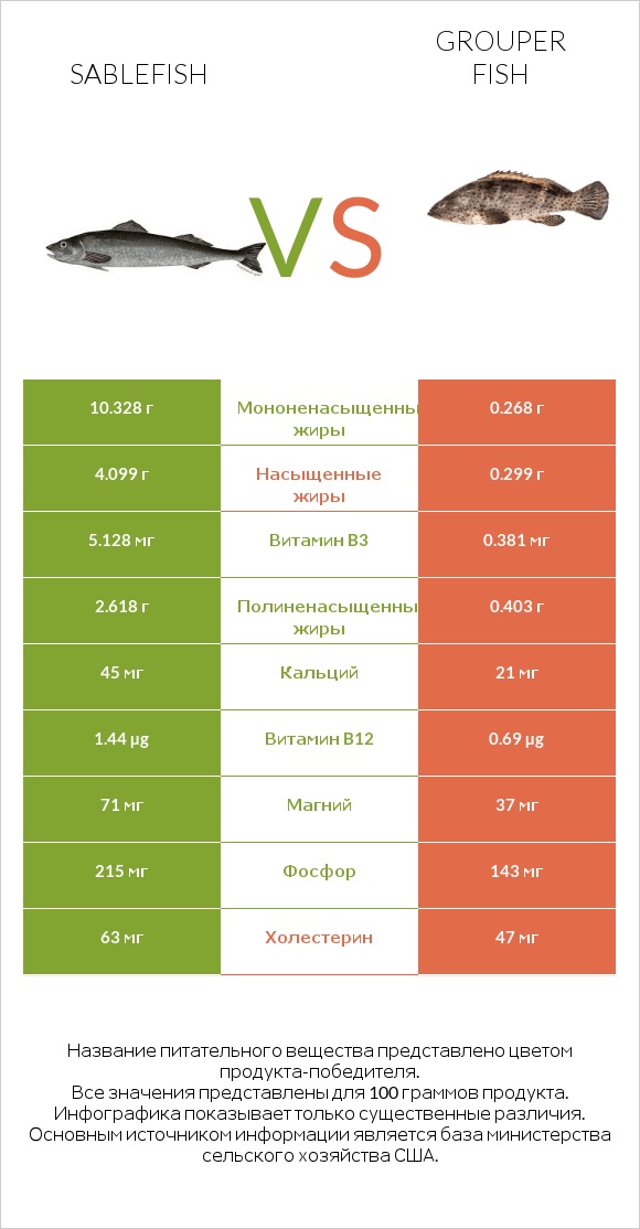 Sablefish vs Grouper fish infographic