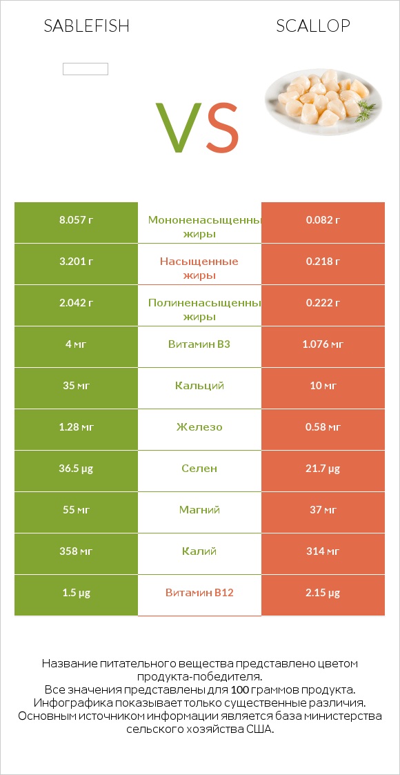 Sablefish vs Scallop infographic