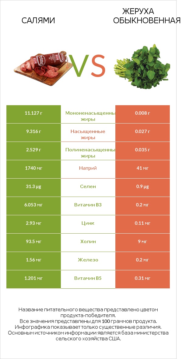 Салями vs Жеруха обыкновенная infographic