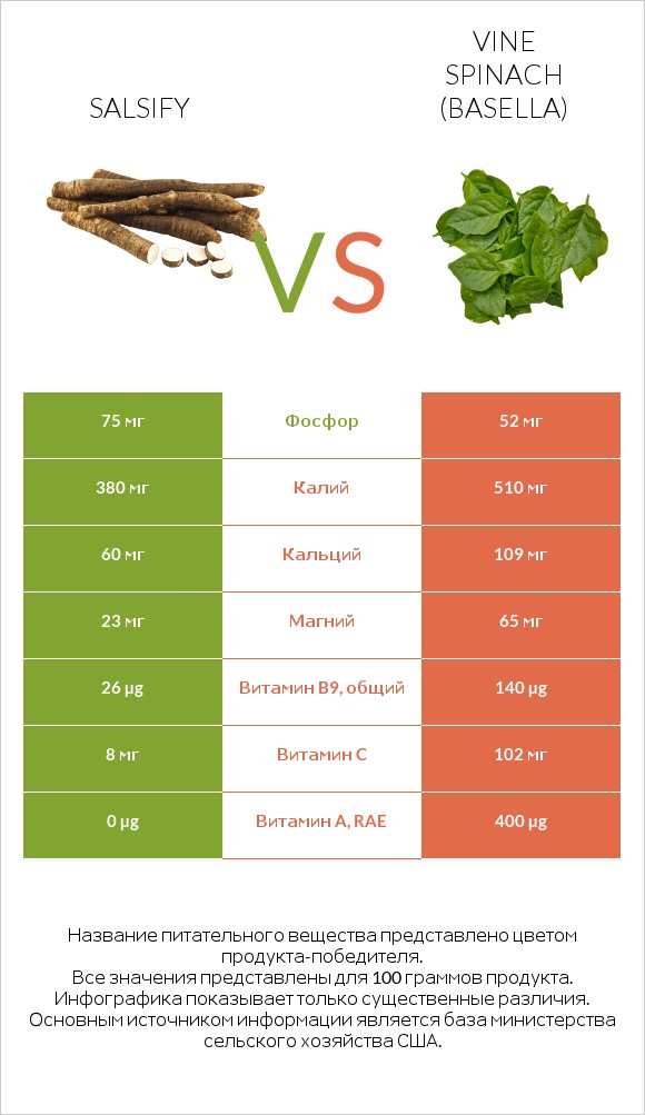 Salsify vs Vine spinach (basella) infographic
