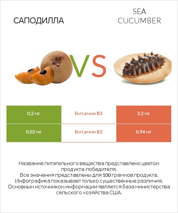 Саподилла vs Sea cucumber infographic