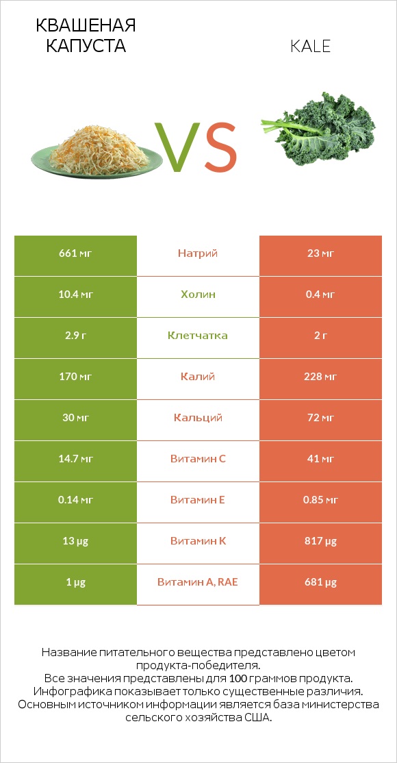 Квашеная капуста vs Kale infographic