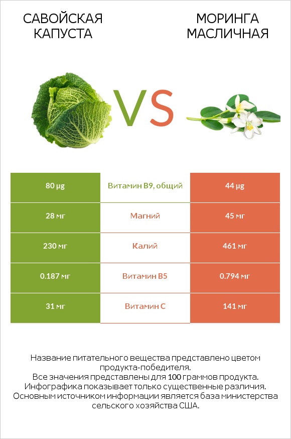 Савойская капуста vs Моринга масличная infographic