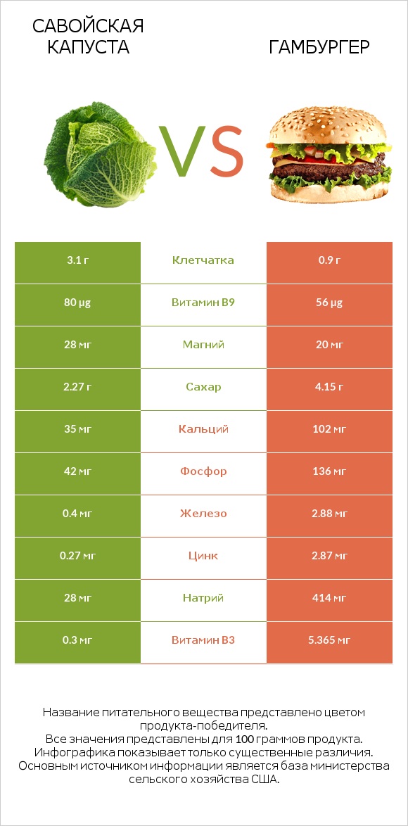 Савойская капуста vs Гамбургер infographic