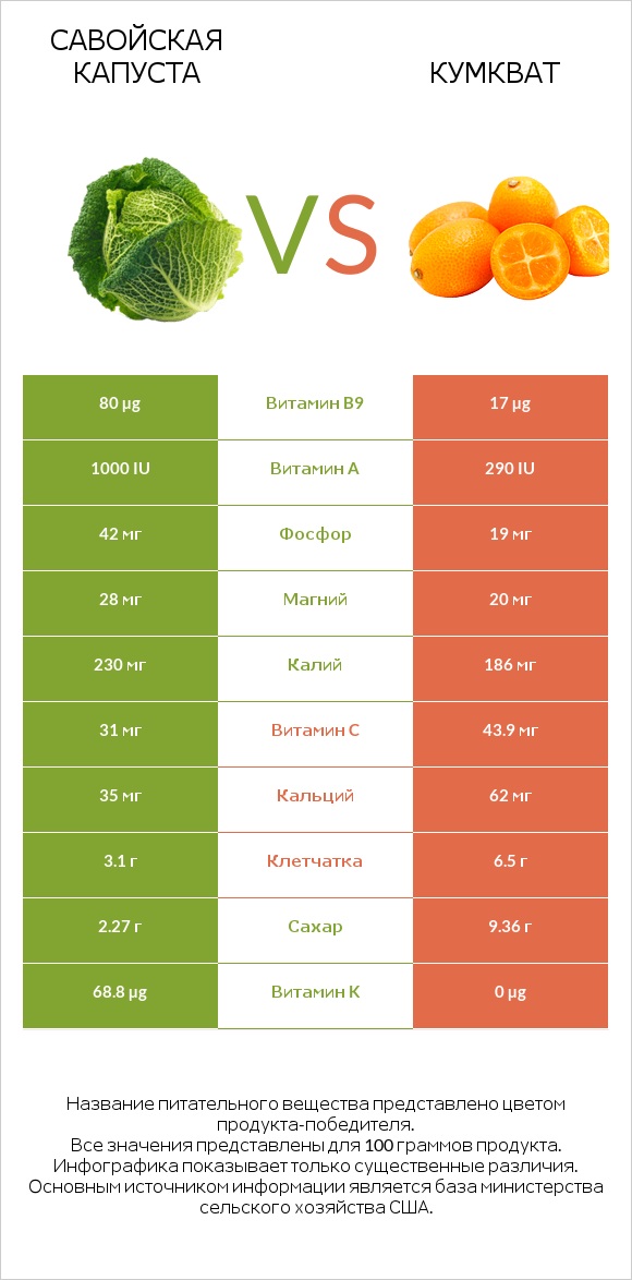 Савойская капуста vs Кумкват infographic