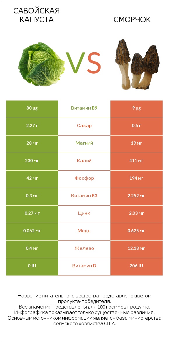 Савойская капуста vs Сморчок infographic