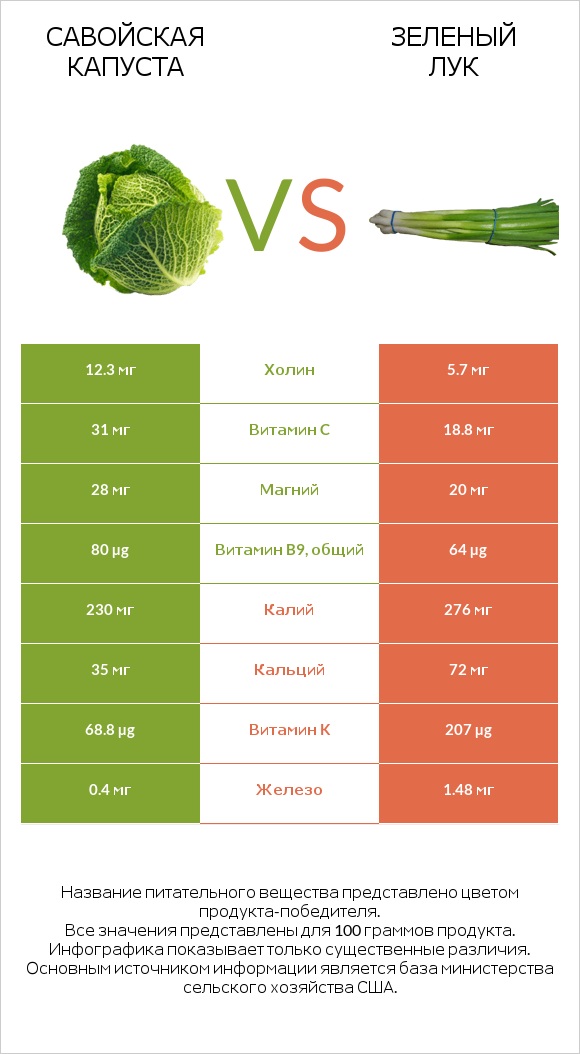 Савойская капуста vs Зеленый лук infographic