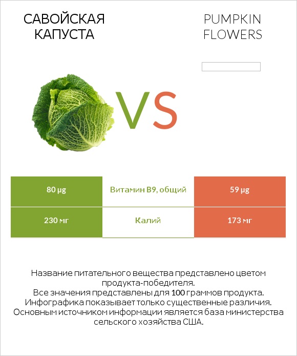 Савойская капуста vs Pumpkin flowers infographic