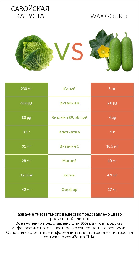 Савойская капуста vs Wax gourd infographic
