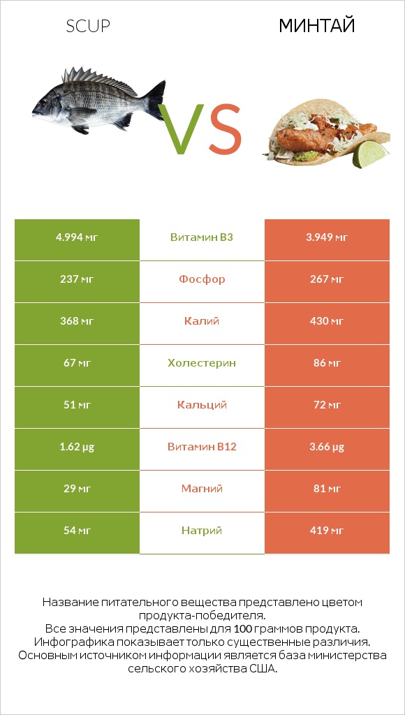 Scup vs Минтай infographic