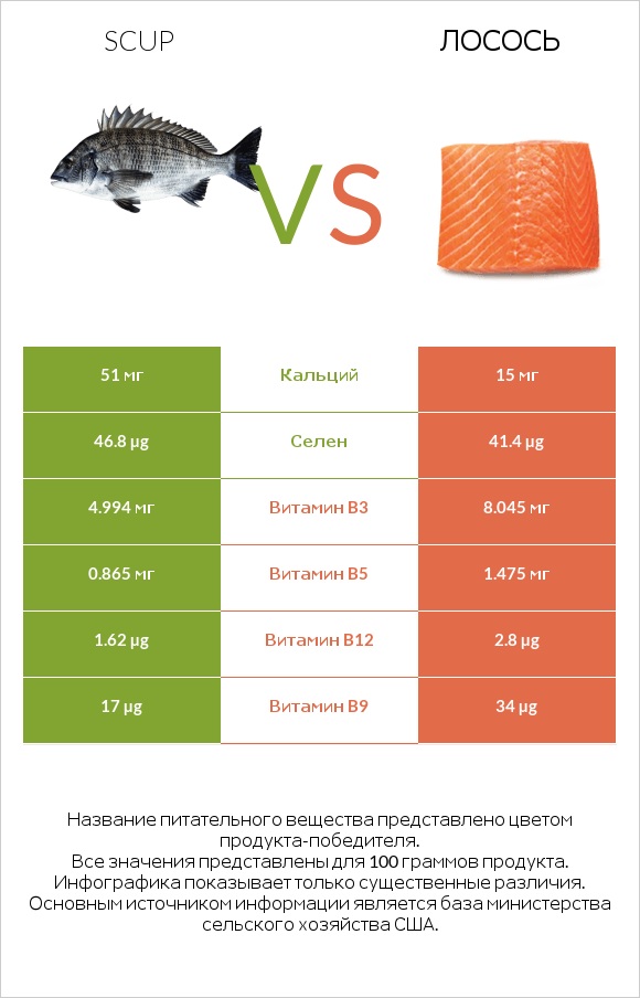 Scup vs Лосось infographic