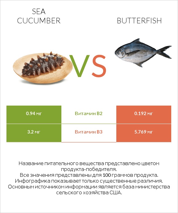 Sea cucumber vs Butterfish infographic