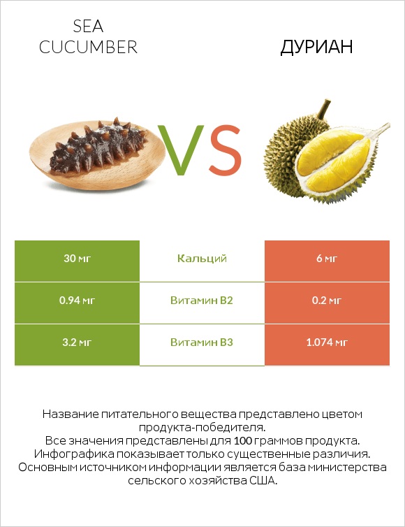 Sea cucumber vs Дуриан infographic