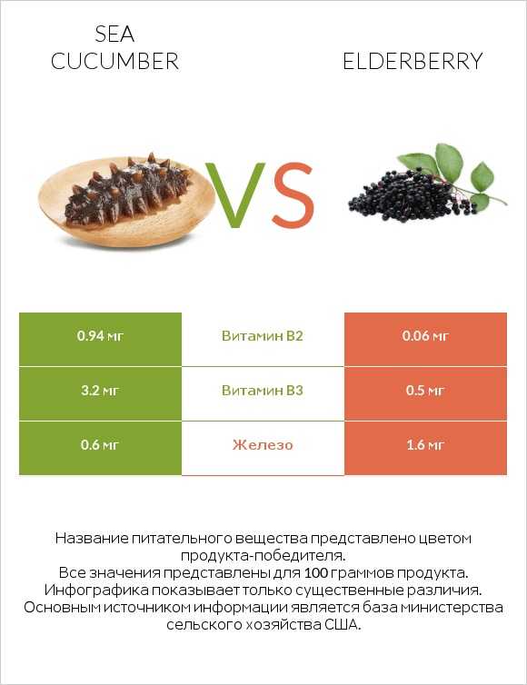 Sea cucumber vs Elderberry infographic