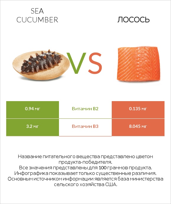 Sea cucumber vs Лосось infographic