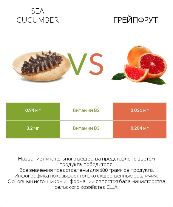 Sea cucumber vs Грейпфрут infographic