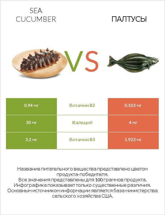 Sea cucumber vs Палтусы infographic