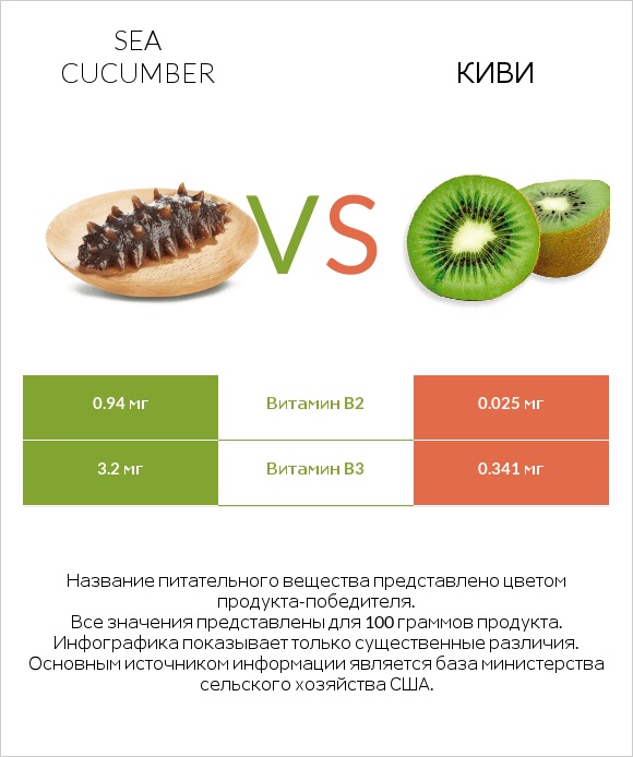 Sea cucumber vs Киви infographic