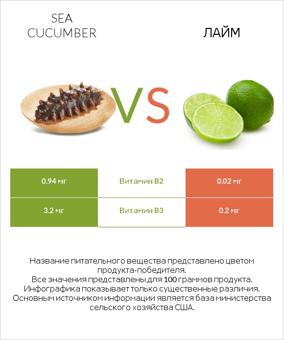Sea cucumber vs Лайм infographic