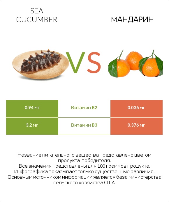 Sea cucumber vs Mандарин infographic