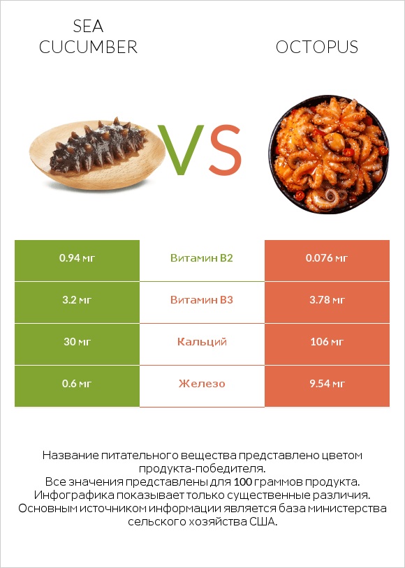 Sea cucumber vs Octopus infographic