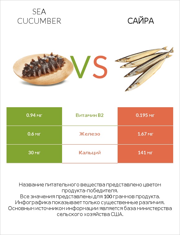 Sea cucumber vs Сайра infographic