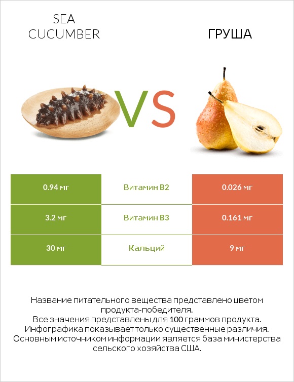 Sea cucumber vs Груша infographic