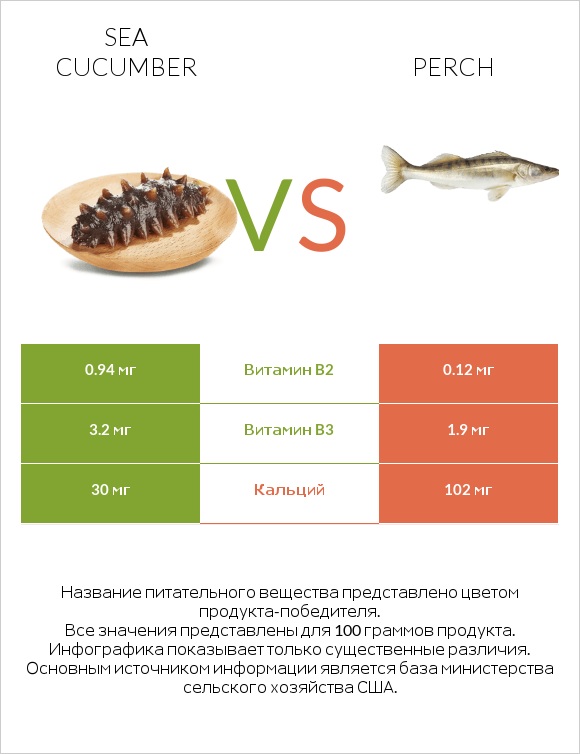 Sea cucumber vs Perch infographic