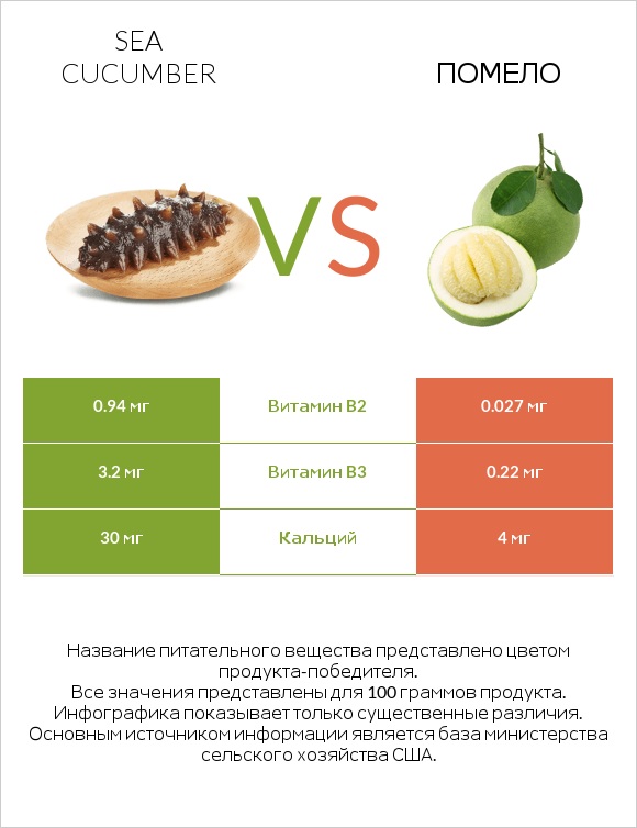 Sea cucumber vs Помело infographic