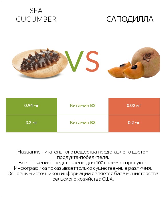 Sea cucumber vs Саподилла infographic