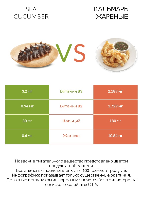 Sea cucumber vs Кальмары жареные infographic