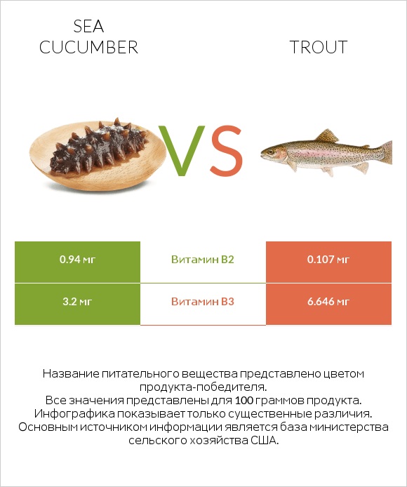 Sea cucumber vs Trout infographic