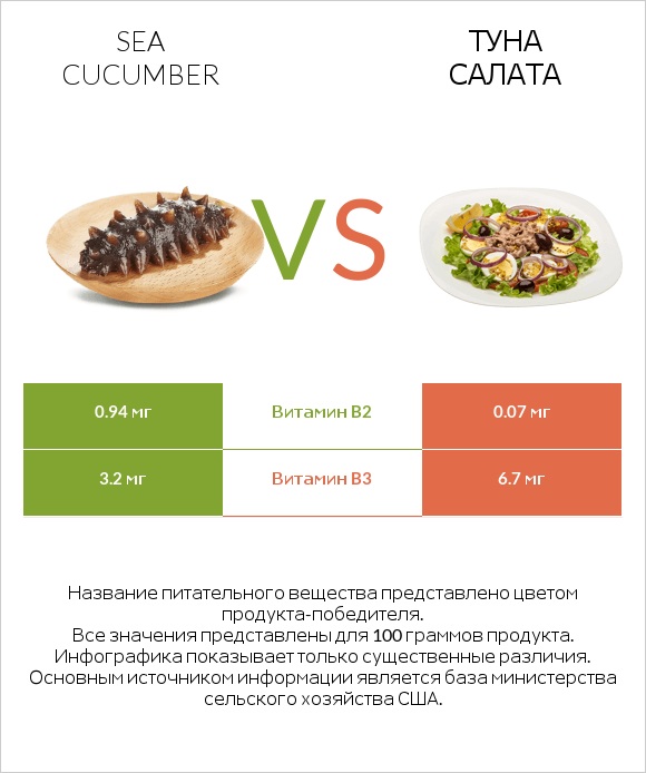 Sea cucumber vs Туна Салата infographic