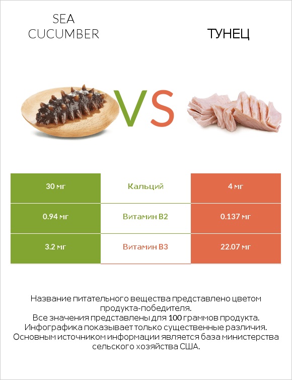 Sea cucumber vs Тунец infographic