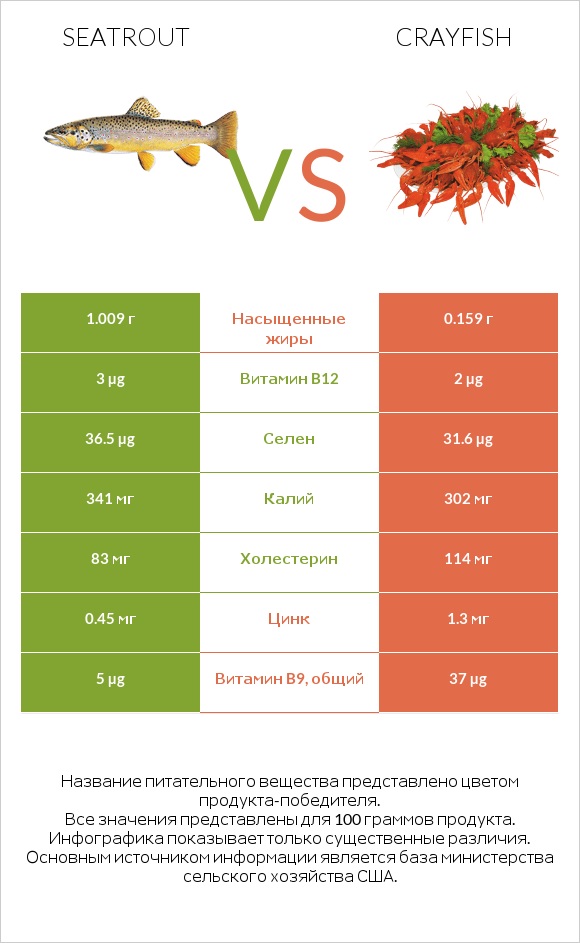 Seatrout vs Crayfish infographic