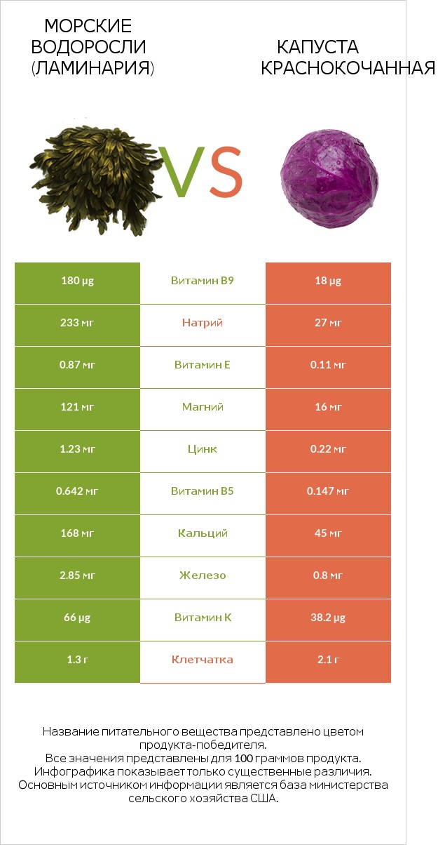 Морские водоросли vs Капуста червона infographic