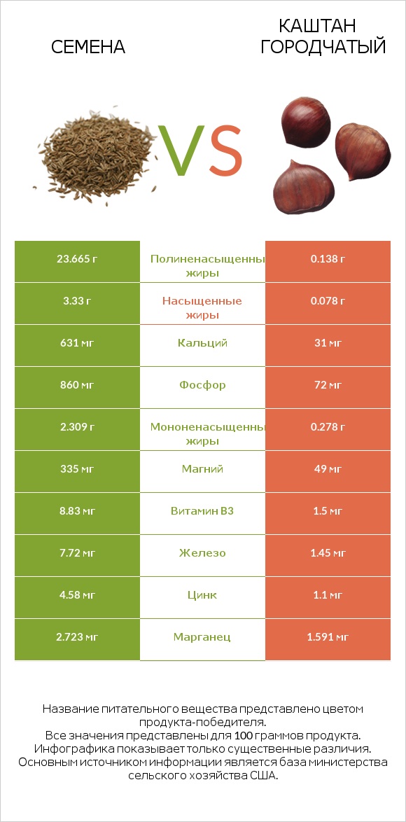 Семена vs Каштан городчатый infographic