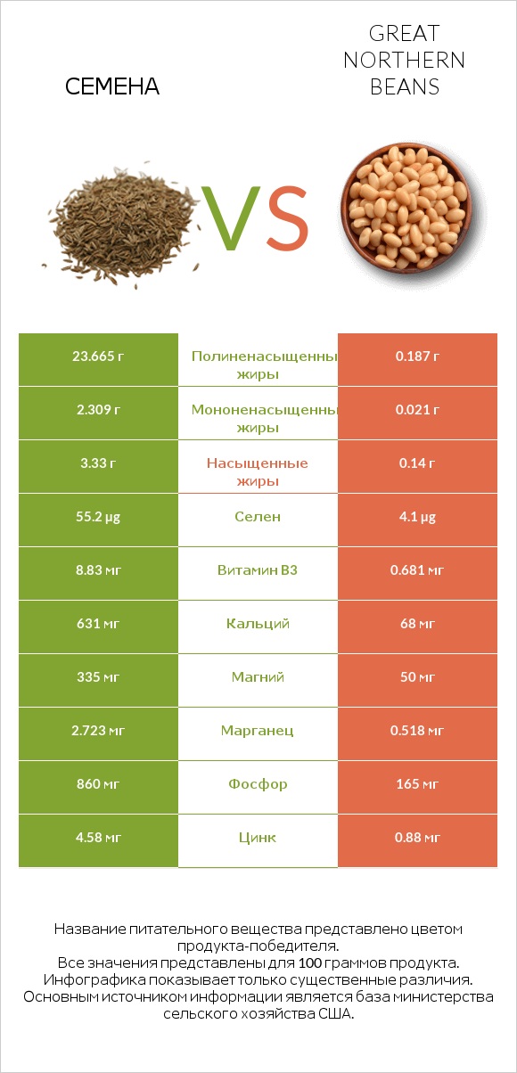 Семена vs Great northern beans infographic