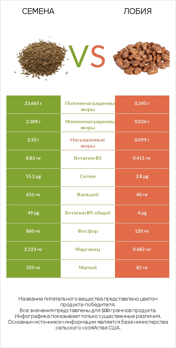 Семена vs Лобия infographic