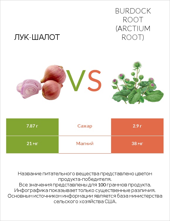 Лук-шалот vs Burdock root infographic