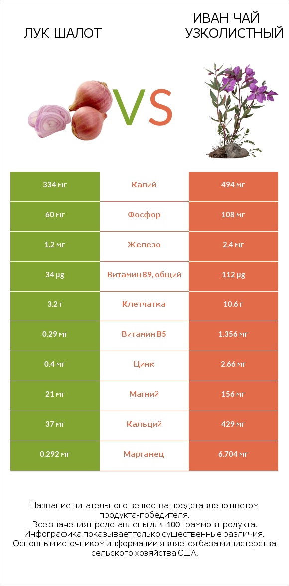 Лук-шалот vs Иван-чай узколистный infographic